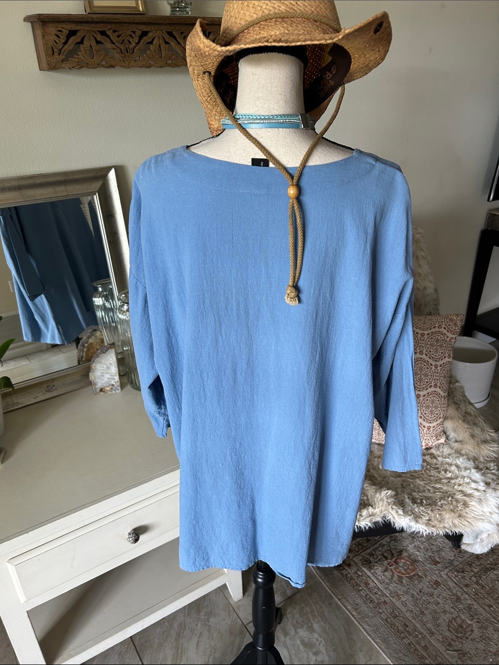 Focus casual life 100% cotton blue XL lagenlook coastal Boho Beachy tunic top - Picture 7 of 12